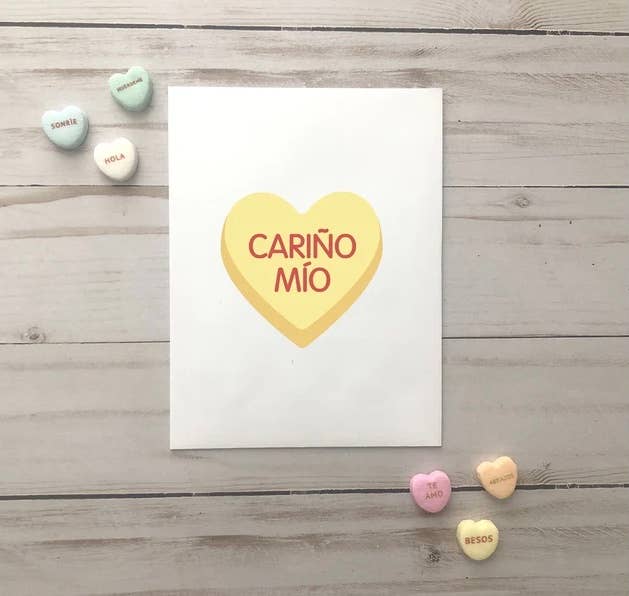 Viva Greetings - Carino Yellow Heart Candy Spanish Greeting Card