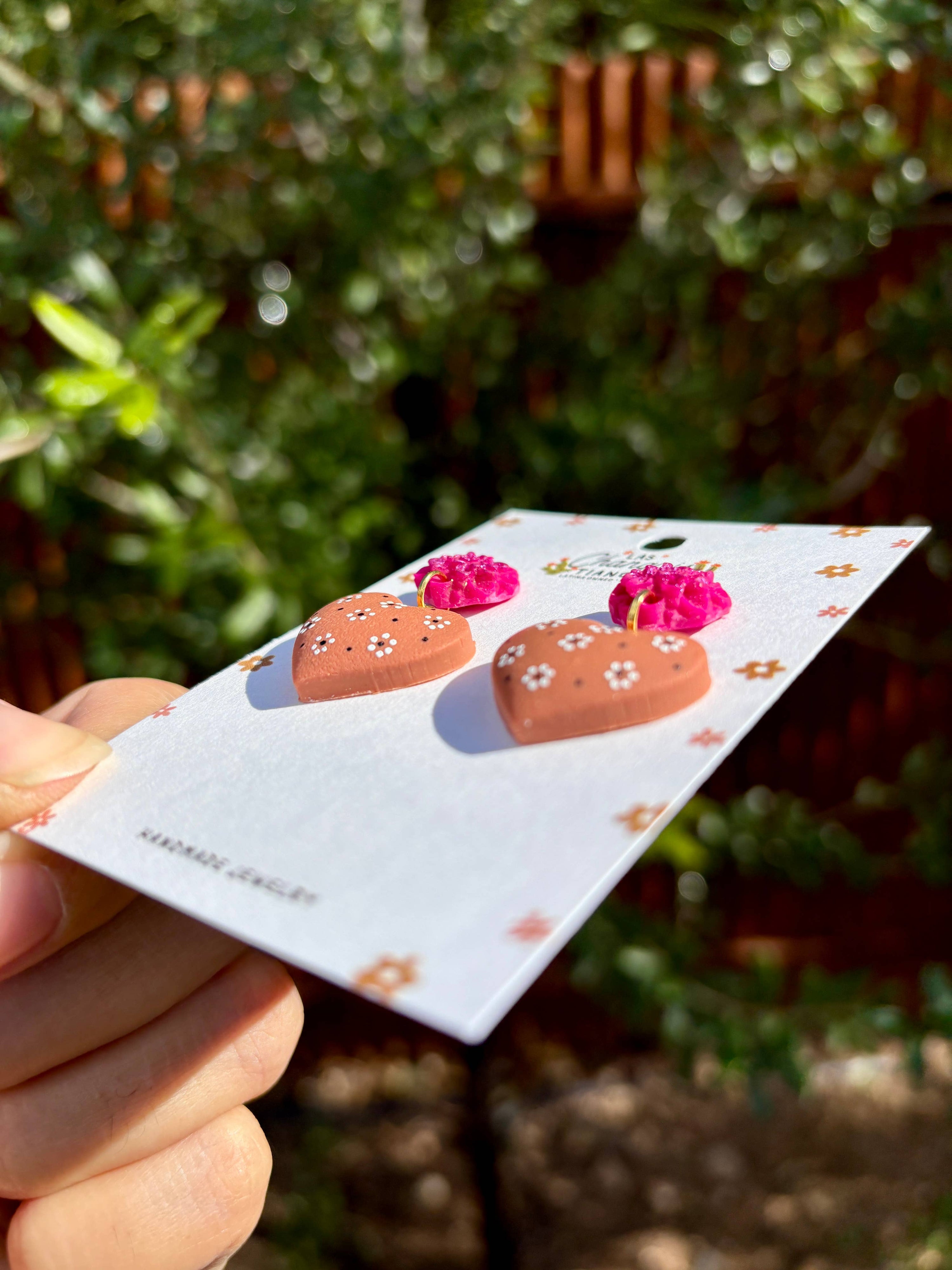 Las Changuis Tianguis - Terra Cotta Floral Heart Drop Earrings — Handmade