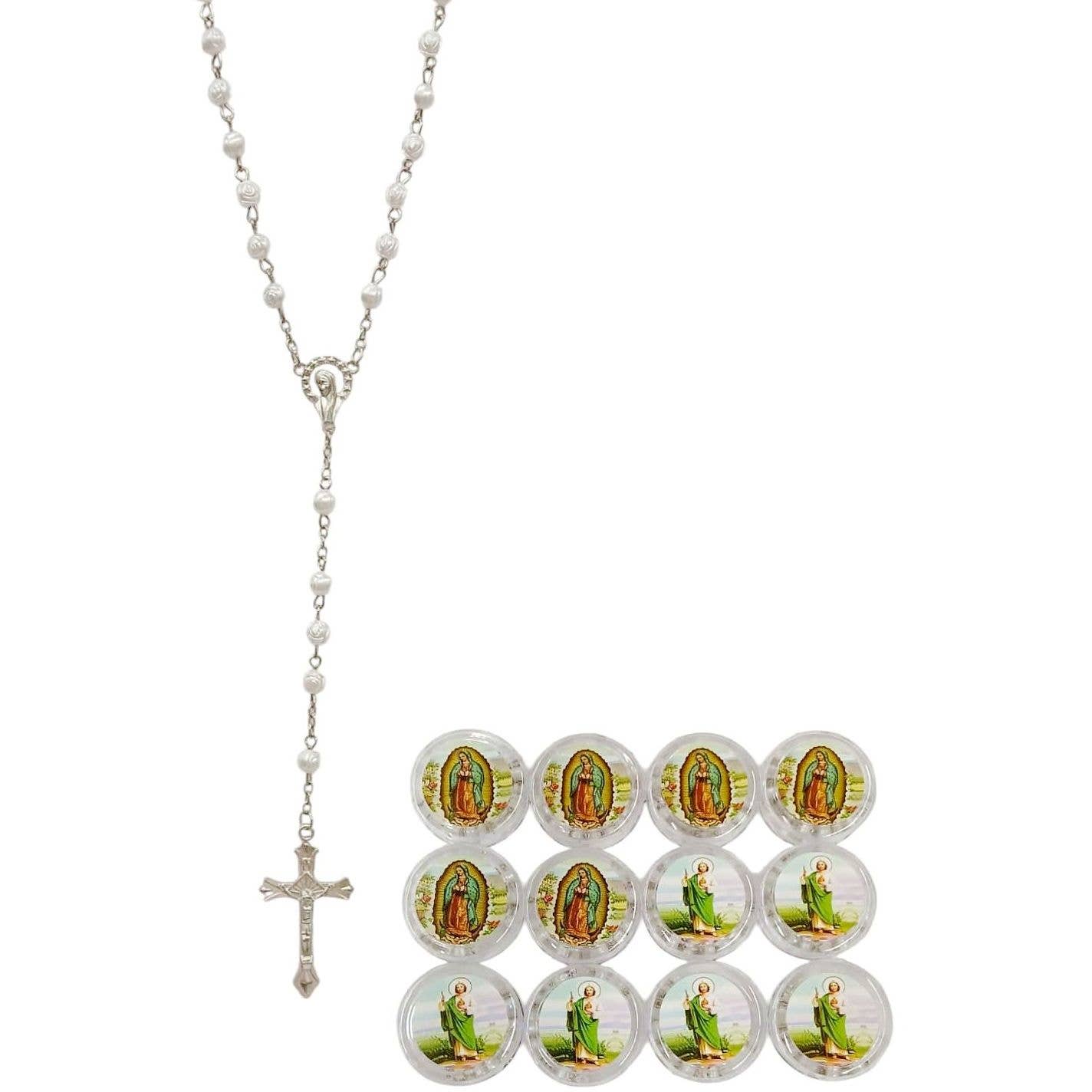 Diacly - White Pearl Rosary Crucifix Bracelet