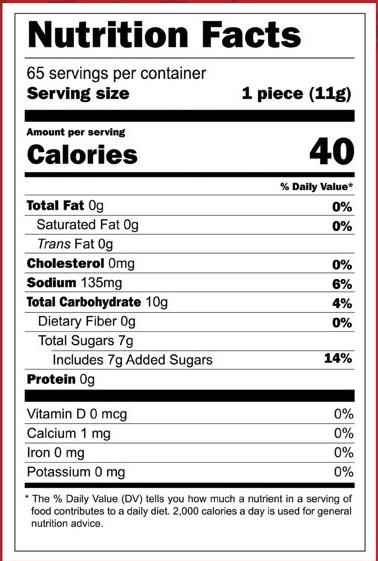 Nutrition Facts Vero Rellerindos Tamarindo