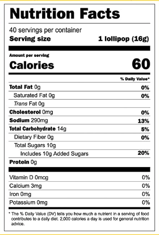 Nutrition Facts for Mango Paletas 