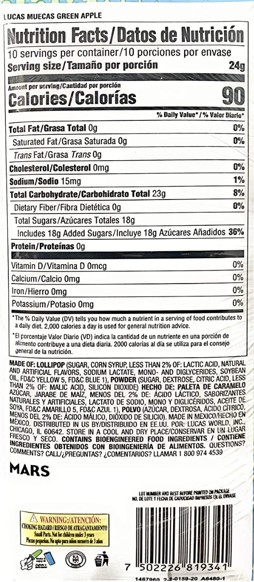 Nutrition Facts of Lucas Muecas Acidito Manzana Verde
