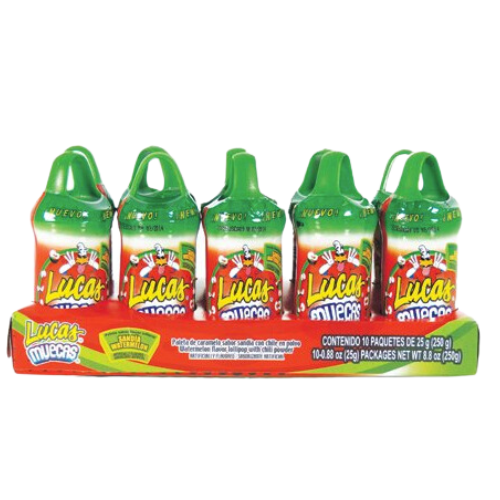 The package contains several small, individually wrapped, watermelon-flavored candies that are covered in a red, sour powder. The candies are visible through a clear plastic window on the front of the package.