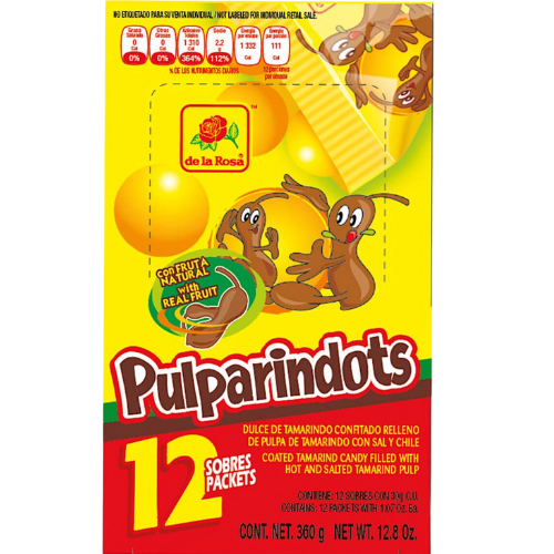 "Package of PulparinDots candy, a popular Mexican treat with a small, round shape and a tangy flavor made from tamarind pulp."