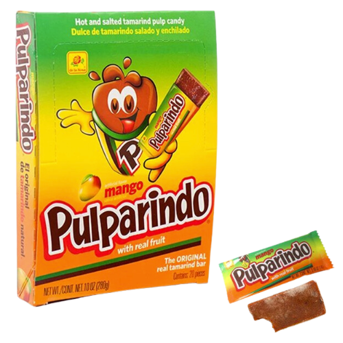 "Pulparindo Mango Pack, a popular Mexican candy featuring a tangy, spicy flavor with a hint of mango."