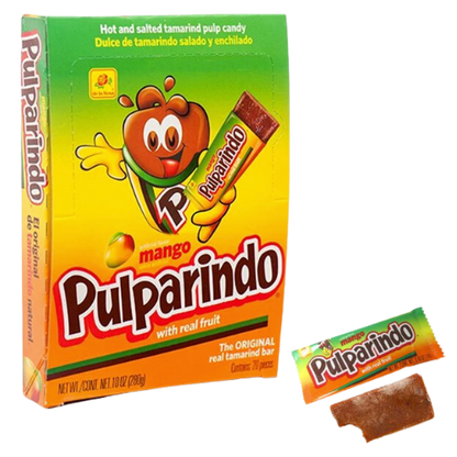 "Pulparindo Mango Pack, a popular Mexican candy featuring a tangy, spicy flavor with a hint of mango."